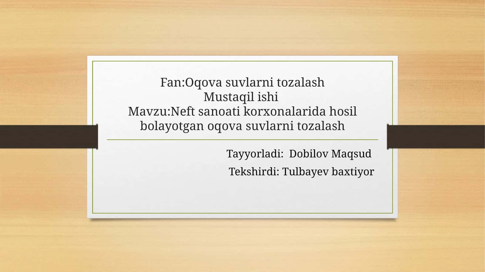 Neft sanoat korxonalarida paydo boʻlayotgan oqova suvlarni tozalash