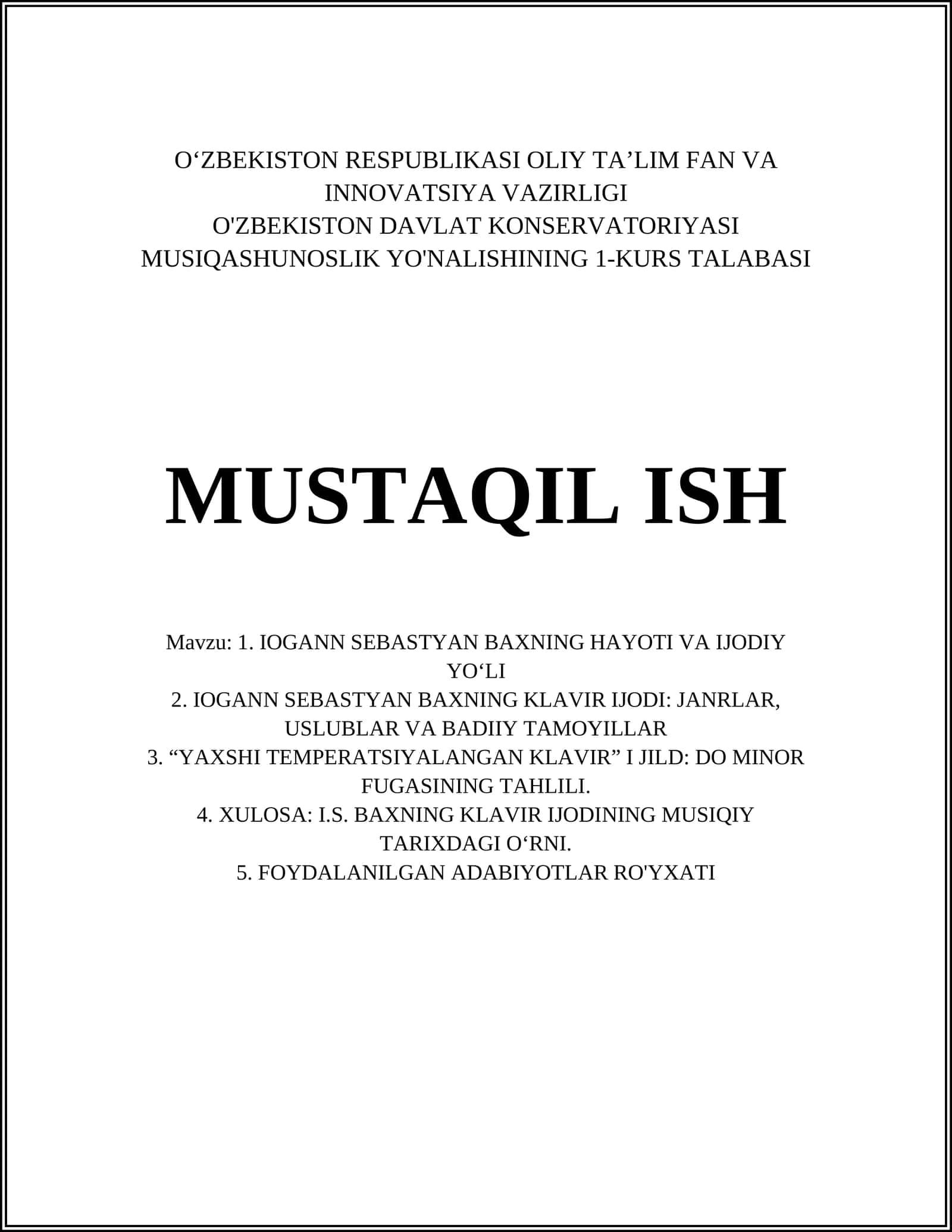 IOGANN SEBASTYAN BAXNING HAYOTI VA IJODIY YO‘LI