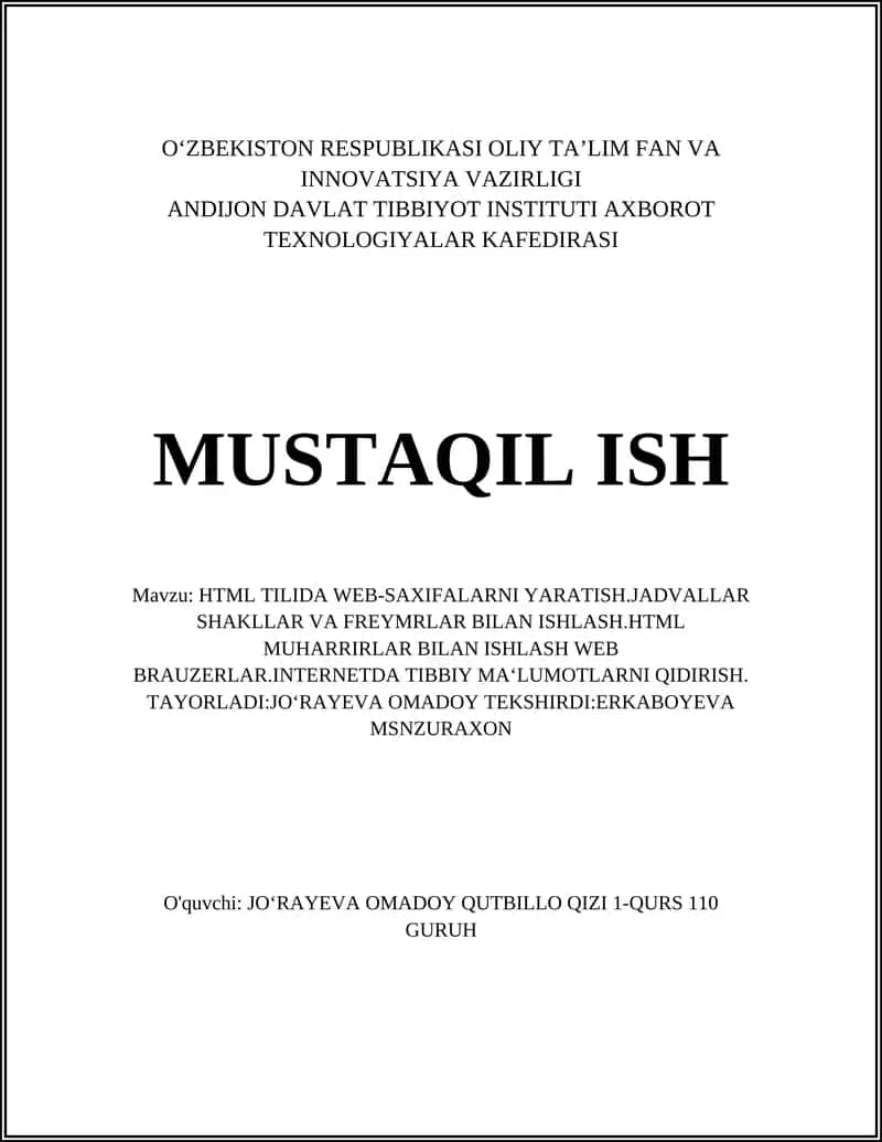 HTML TILIDA WEB-SAXIFALARNI YARATISH