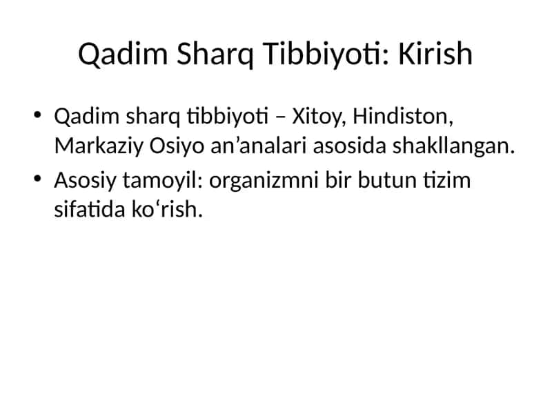Qadim Sharq Tibbiyoti: Kirish