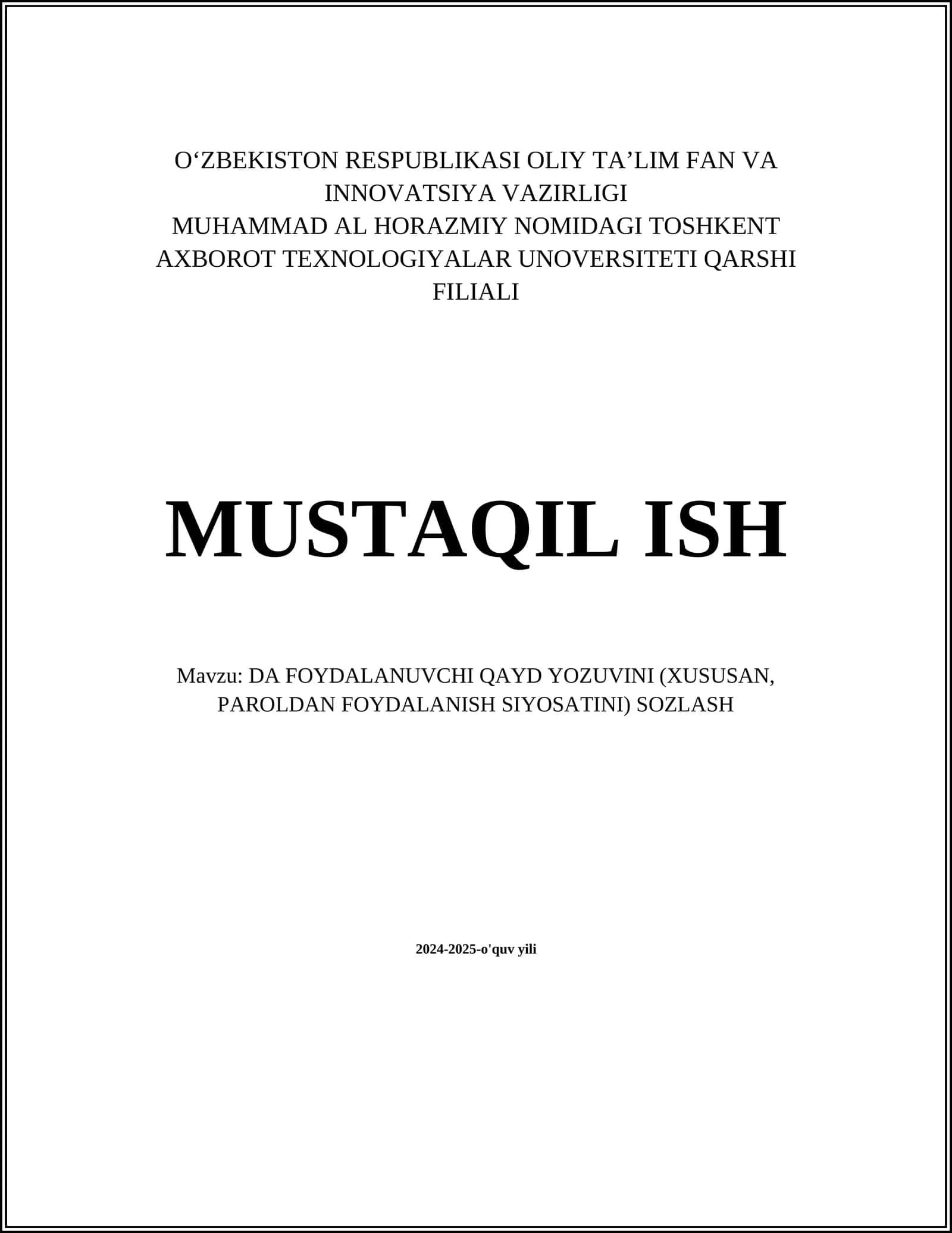 Parol yaratish qoidalari