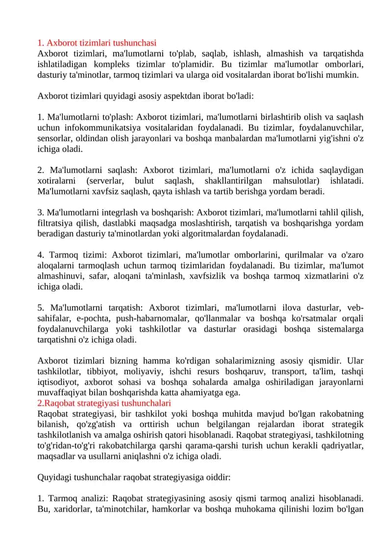 Axborot tizimlari tushunchasi