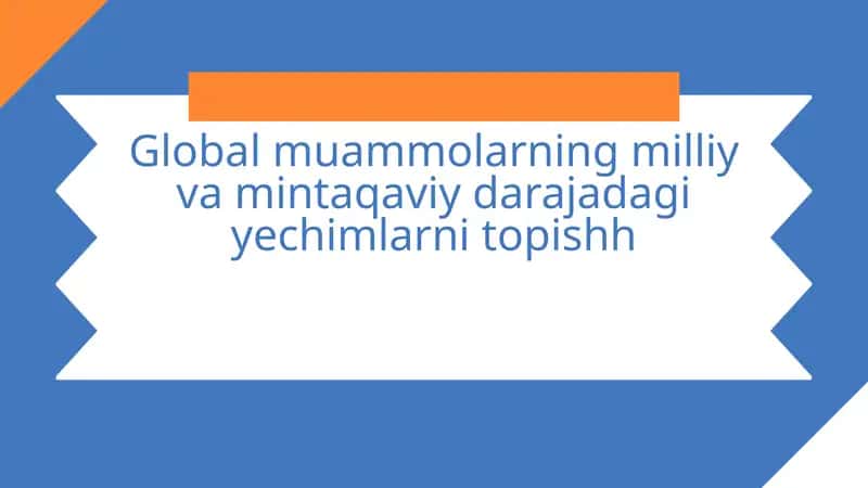 Global muammolarning milliy va mintaqaviy darajadagi yechimlarni topish