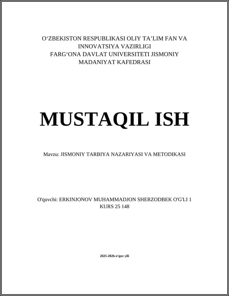 Jismoniy tarbiya nazariyasi va metodikasi