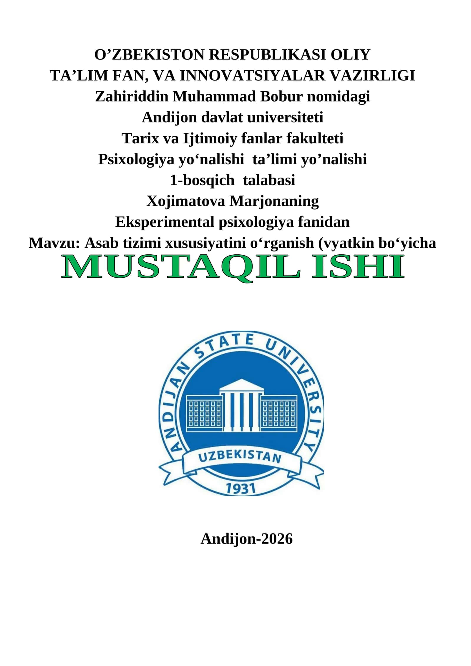 Asab tizimi xususiyatini o‘rganish