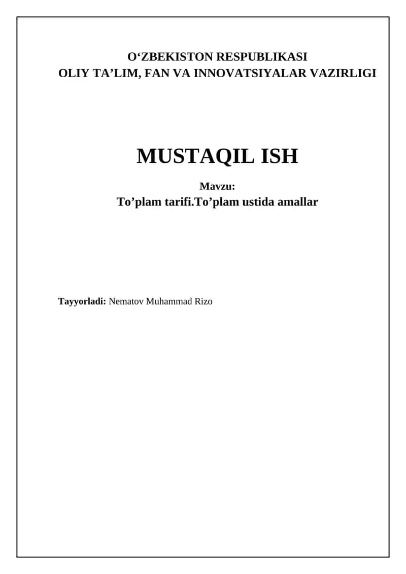 To'plam tarifi.To'plam ustida amallar