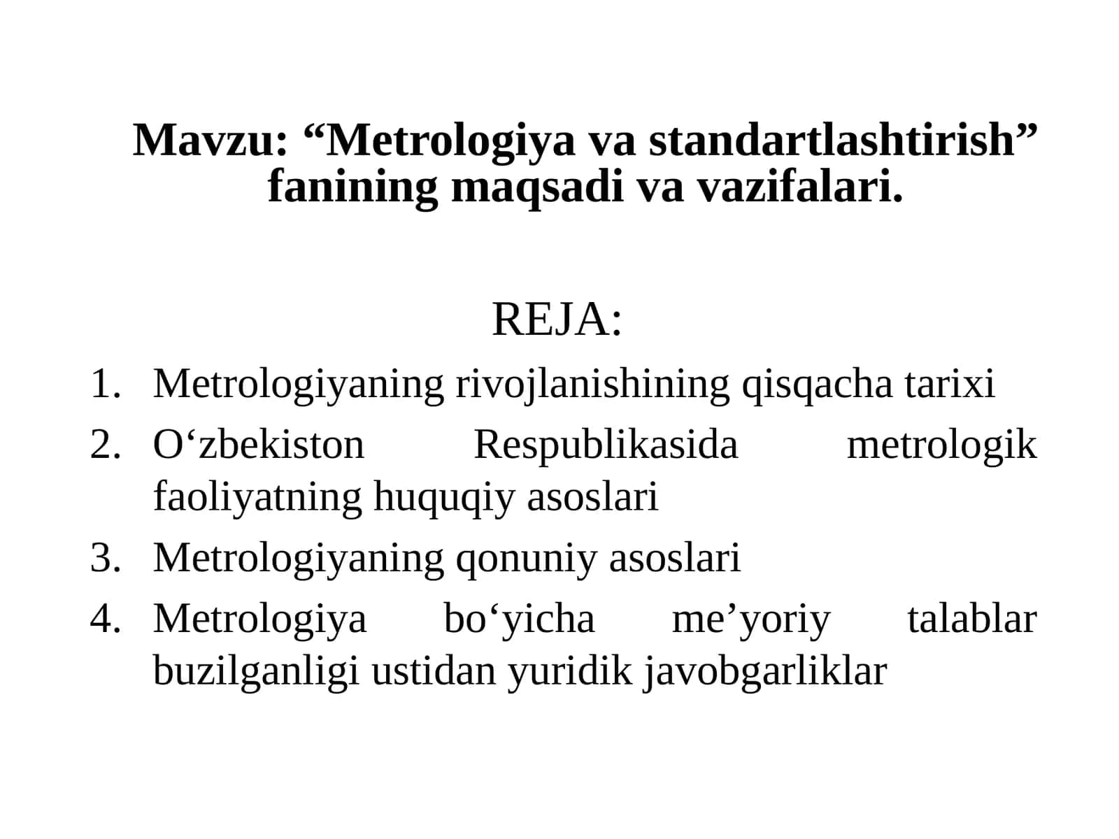 Metrologiya va standartlashtirish