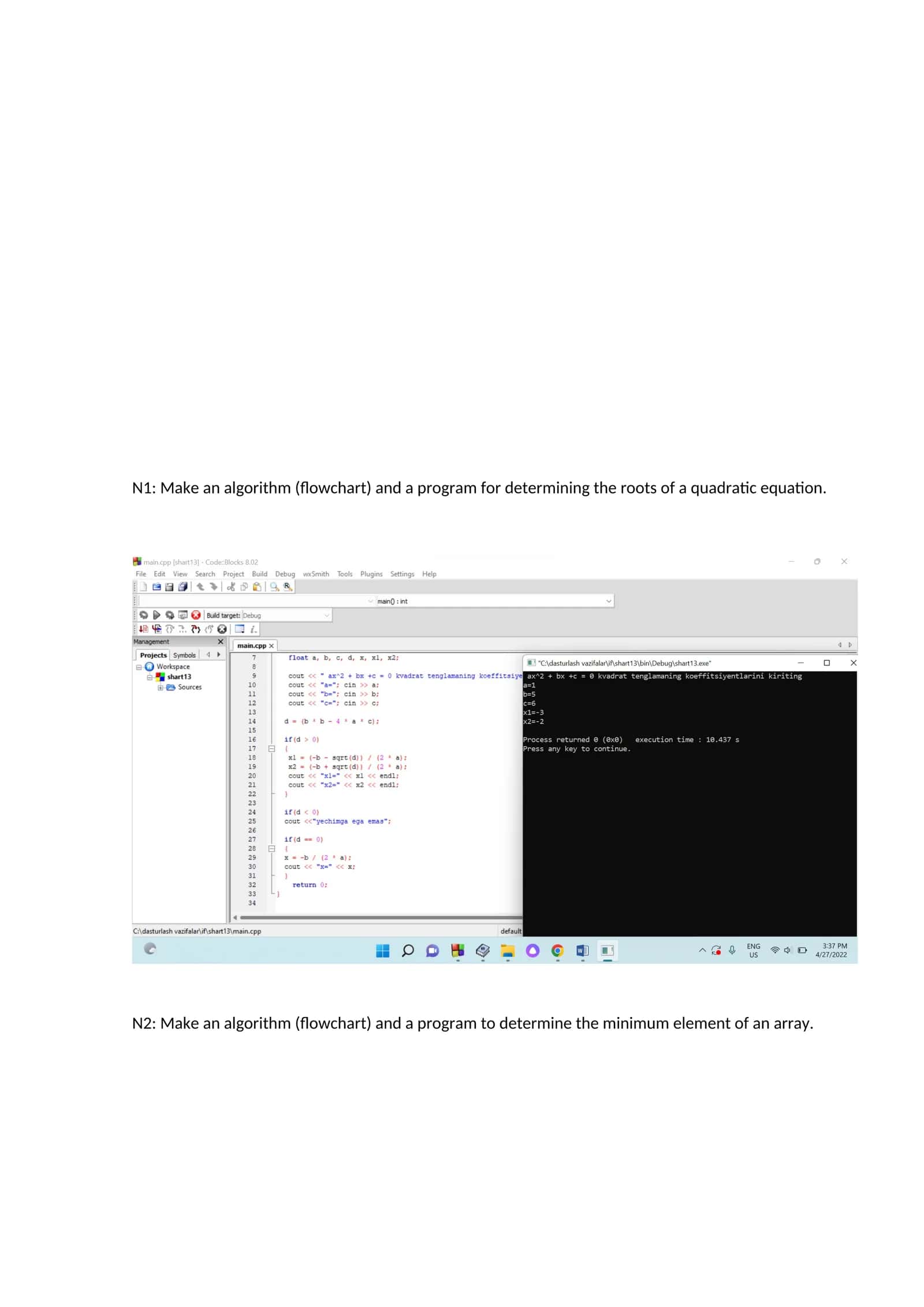 Program for Determining Roots of Quadratic Equations