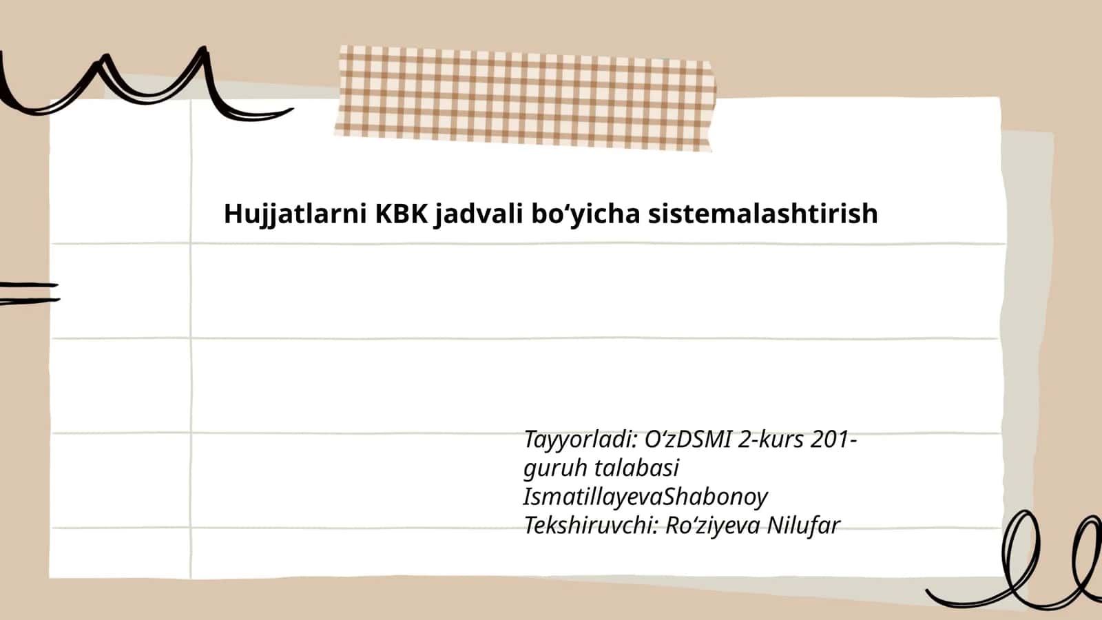 Hujjatlarni KBK jadvali boʻyicha sistemalashtirish