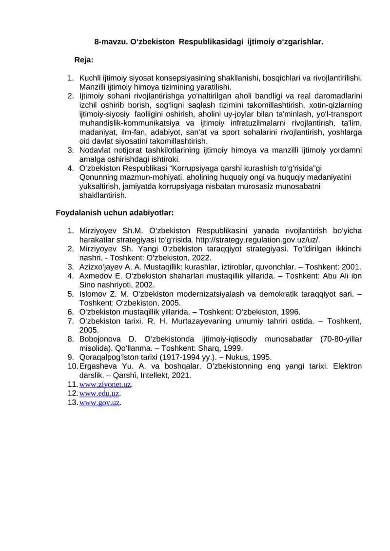 O‘zbekiston Respublikasidagi ijtimoiy o‘zgarishlar