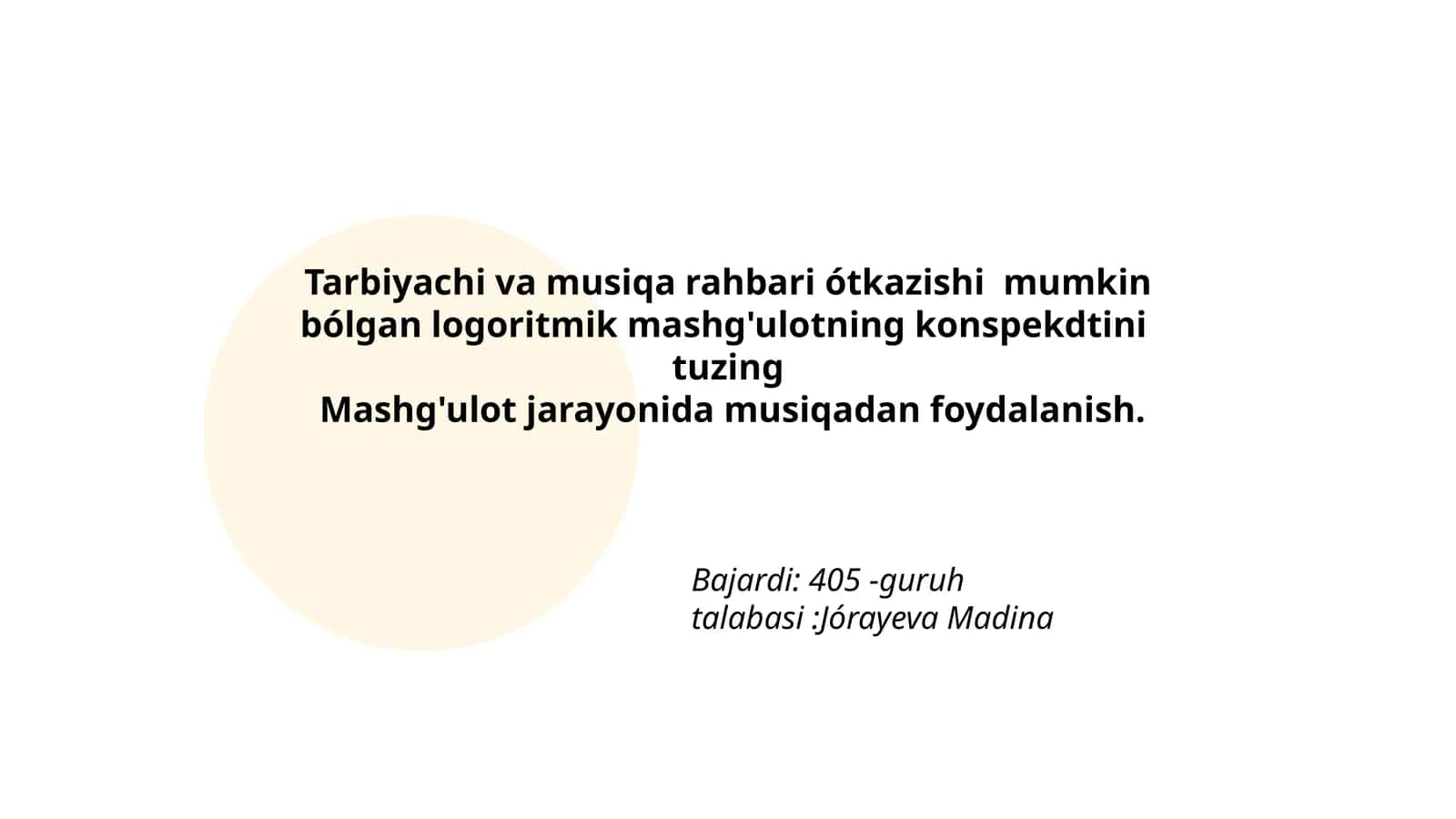 Logoritmik mashg'ulotning konspekti