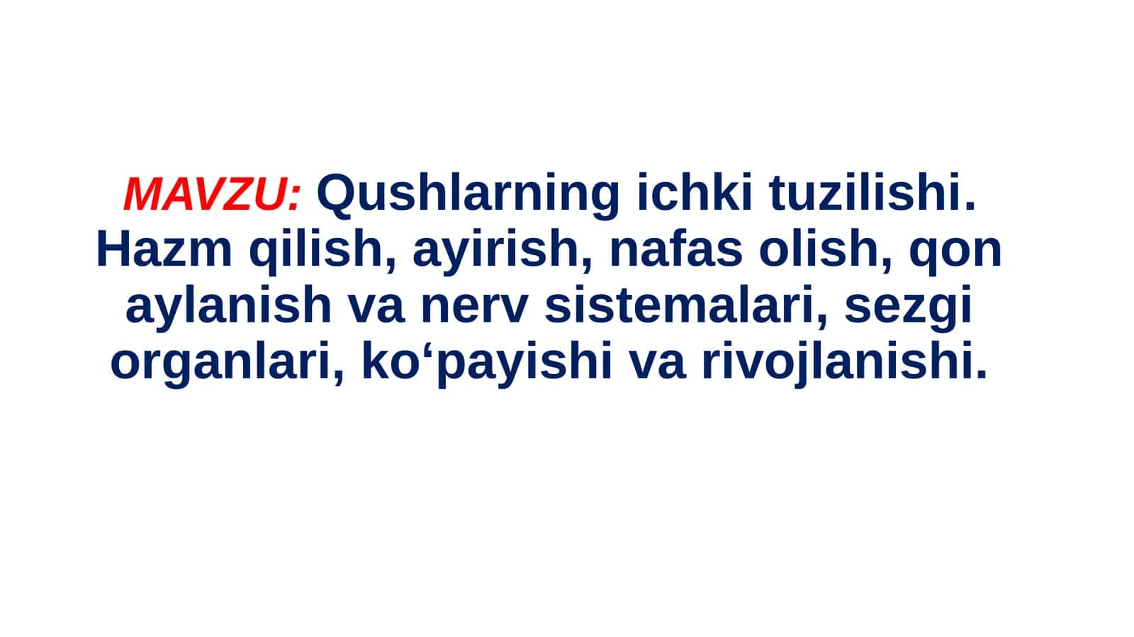 Qushlarning ichki tuzilishi