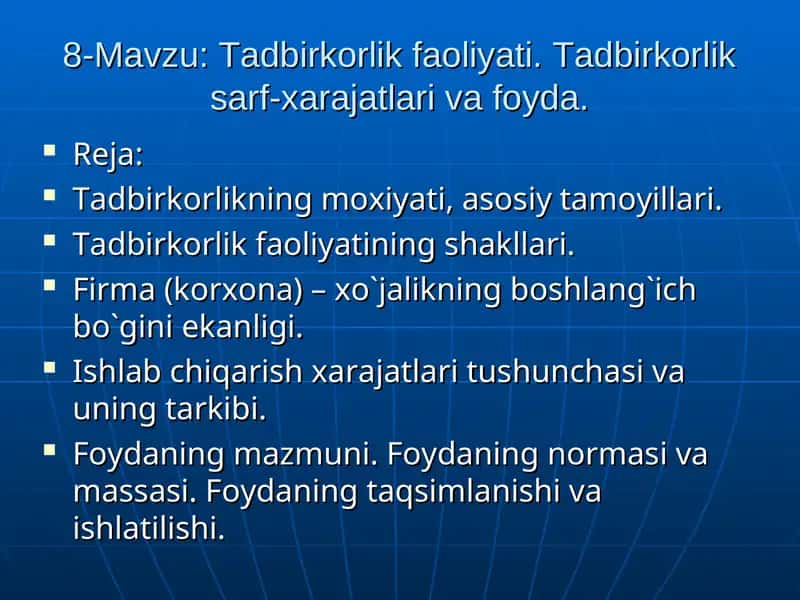 Tadbirkorlik faoliyati