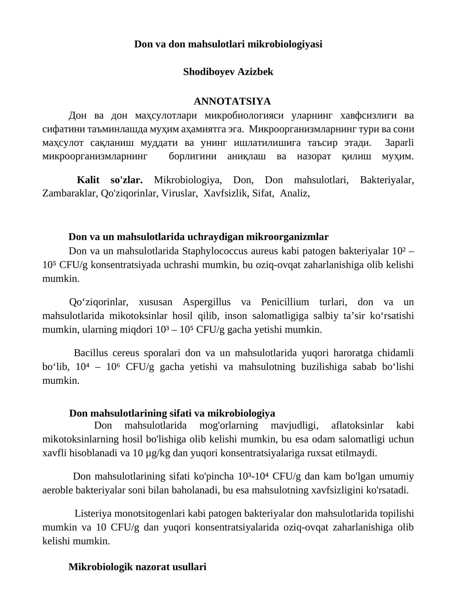 Don va don mahsulotlari mikrobiologiyasi