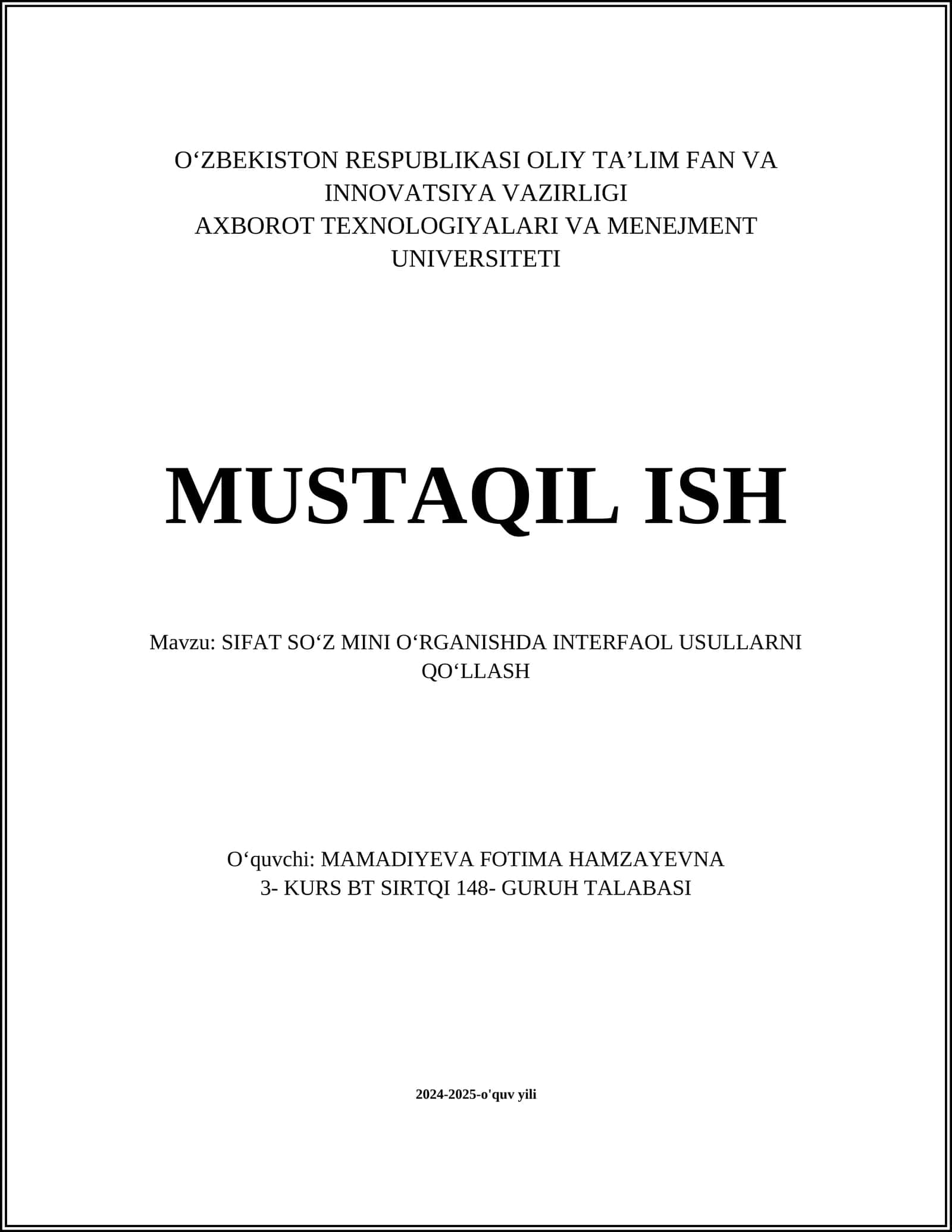 SIFAT SOʻZ MINI OʻRGANISHDA INTERFAOL USULLARNI QOʻLLASH
