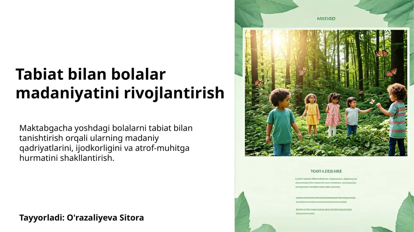 Tabiat bilan bolalar madaniyatini rivojlantirish