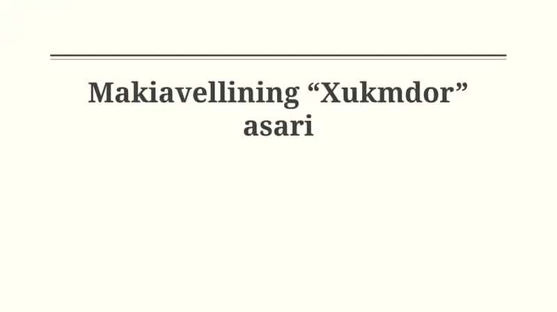 Makiavellining “Xukmdor” asari