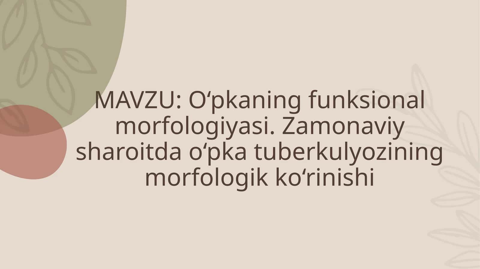 O‘pkaning funksional morfologiyasi. Zamonaviy sharoitda o‘pkatuberkulyozining morfologik ko‘rinishi