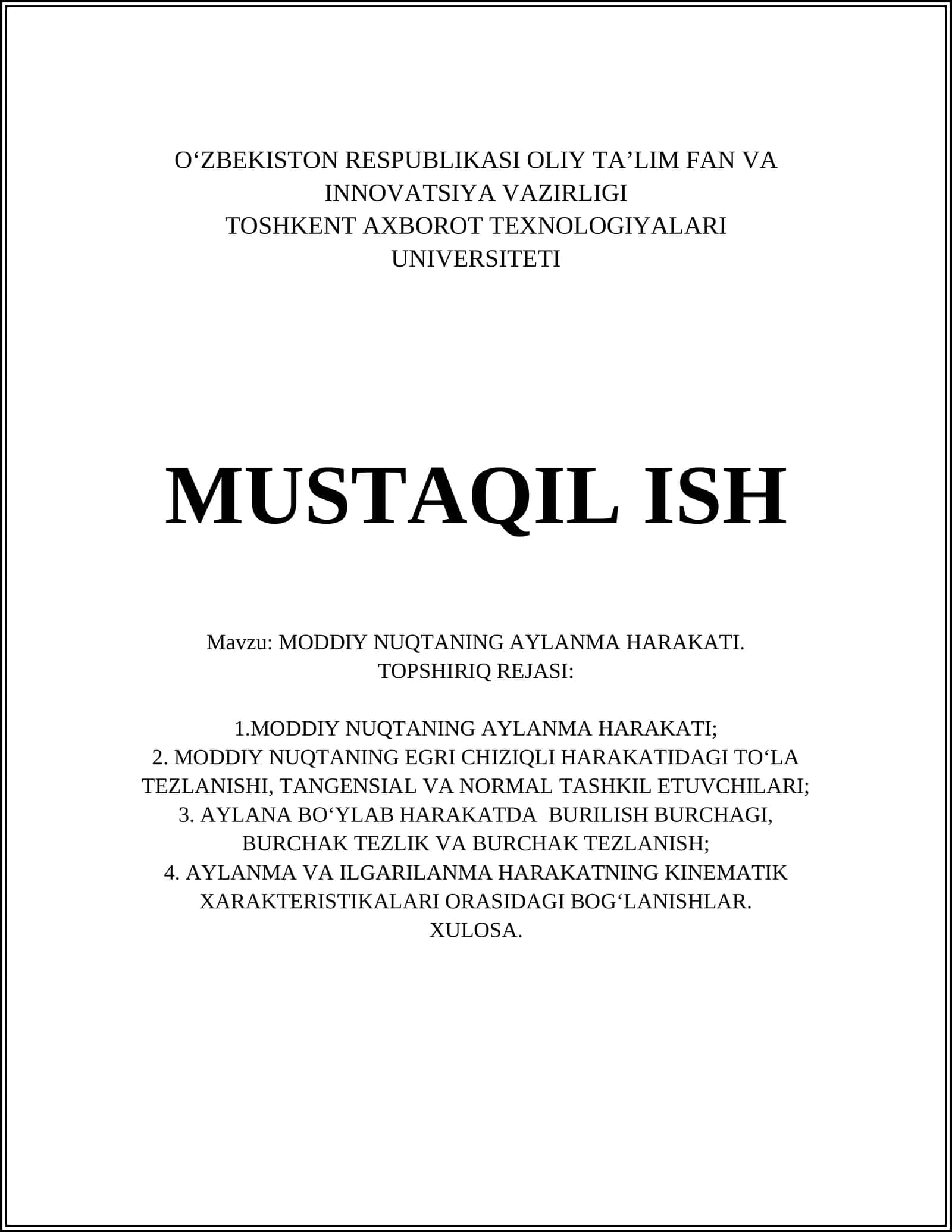 MODDIY NUQTANING AYLANMA HARAKATI