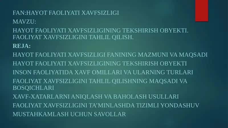 Hayot faoliyati xavfsizligi