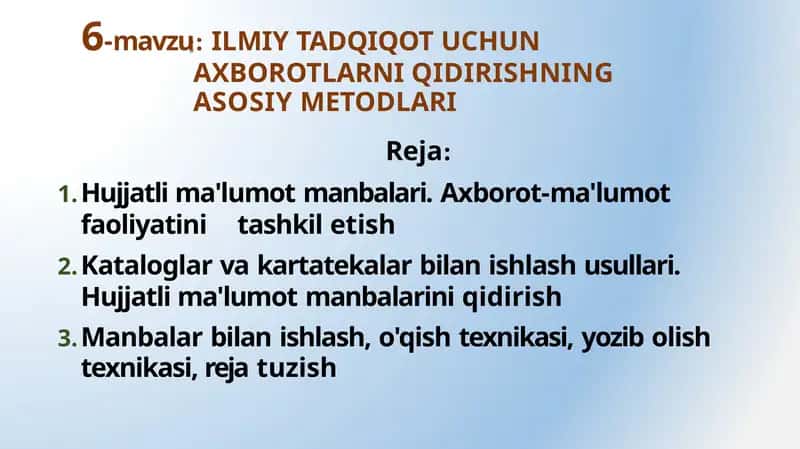 ILMIYTADQIQOTUCHUNAXBOROTLARNIQIDIRISHNINGASOSIYMETODLARI
