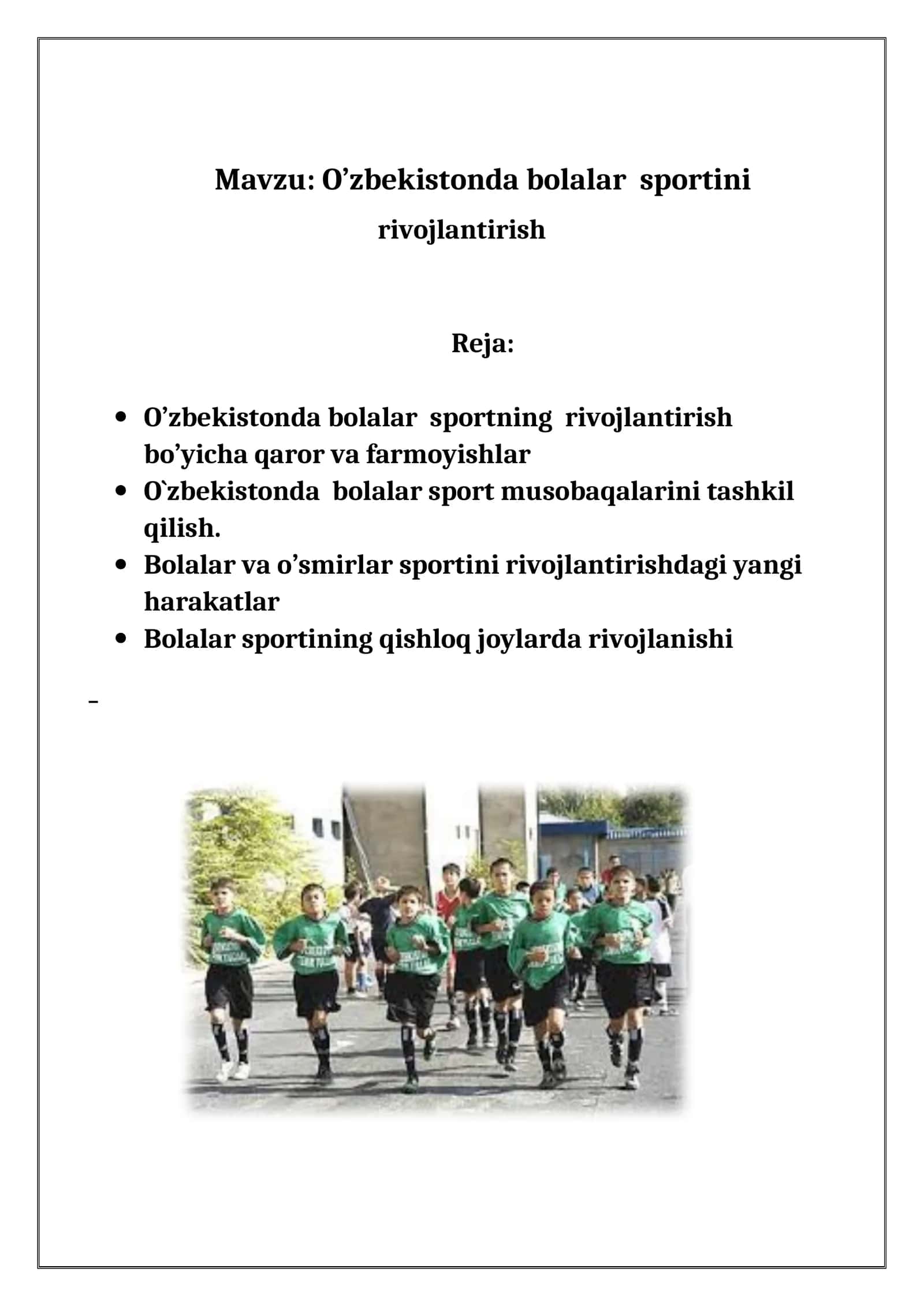 O'zbekistonda bolalar sportini rivojlantirish