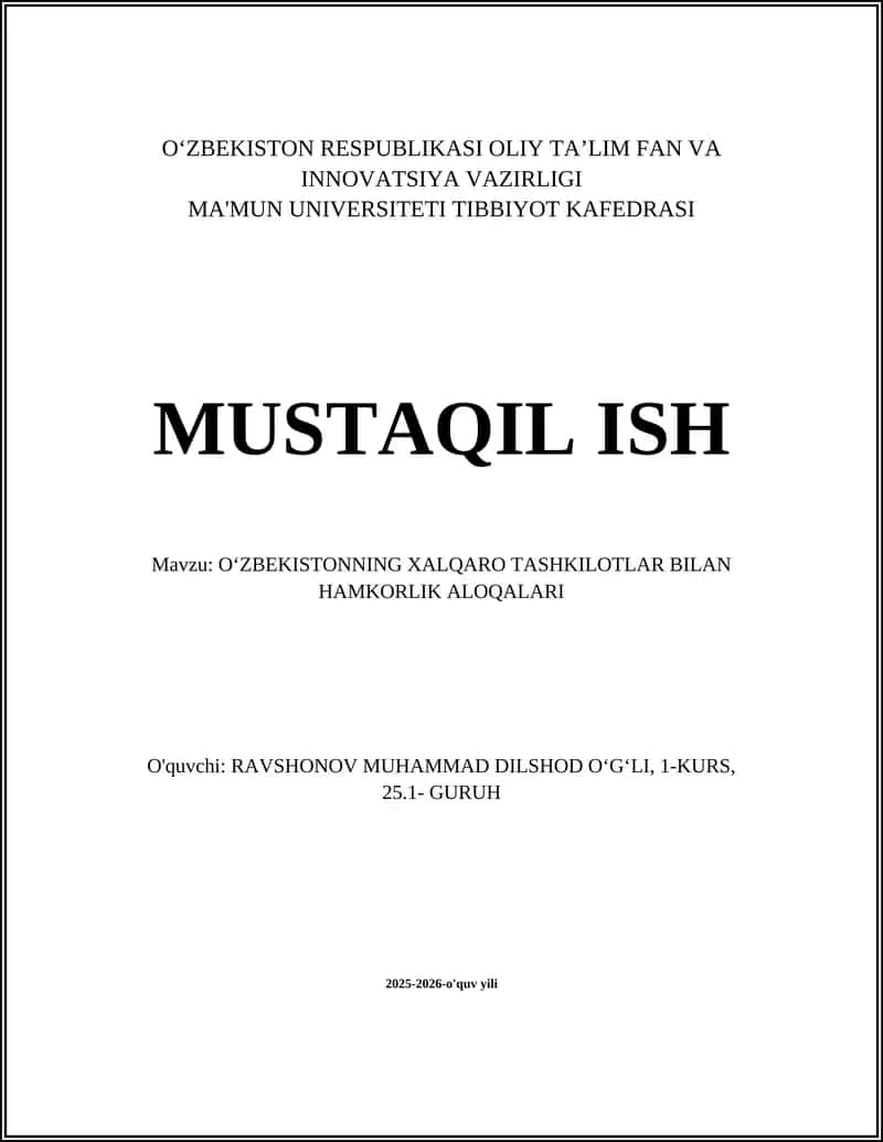 O‘zbekistonning Xalqaro Tashkilotlar bilan Hamkorlik Aloqalari