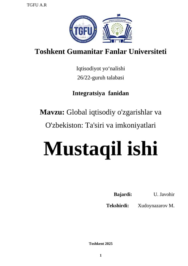 Global iqtisodiy o'zgarishlar va O'zbekiston Ta'siri va imkoniyatlari