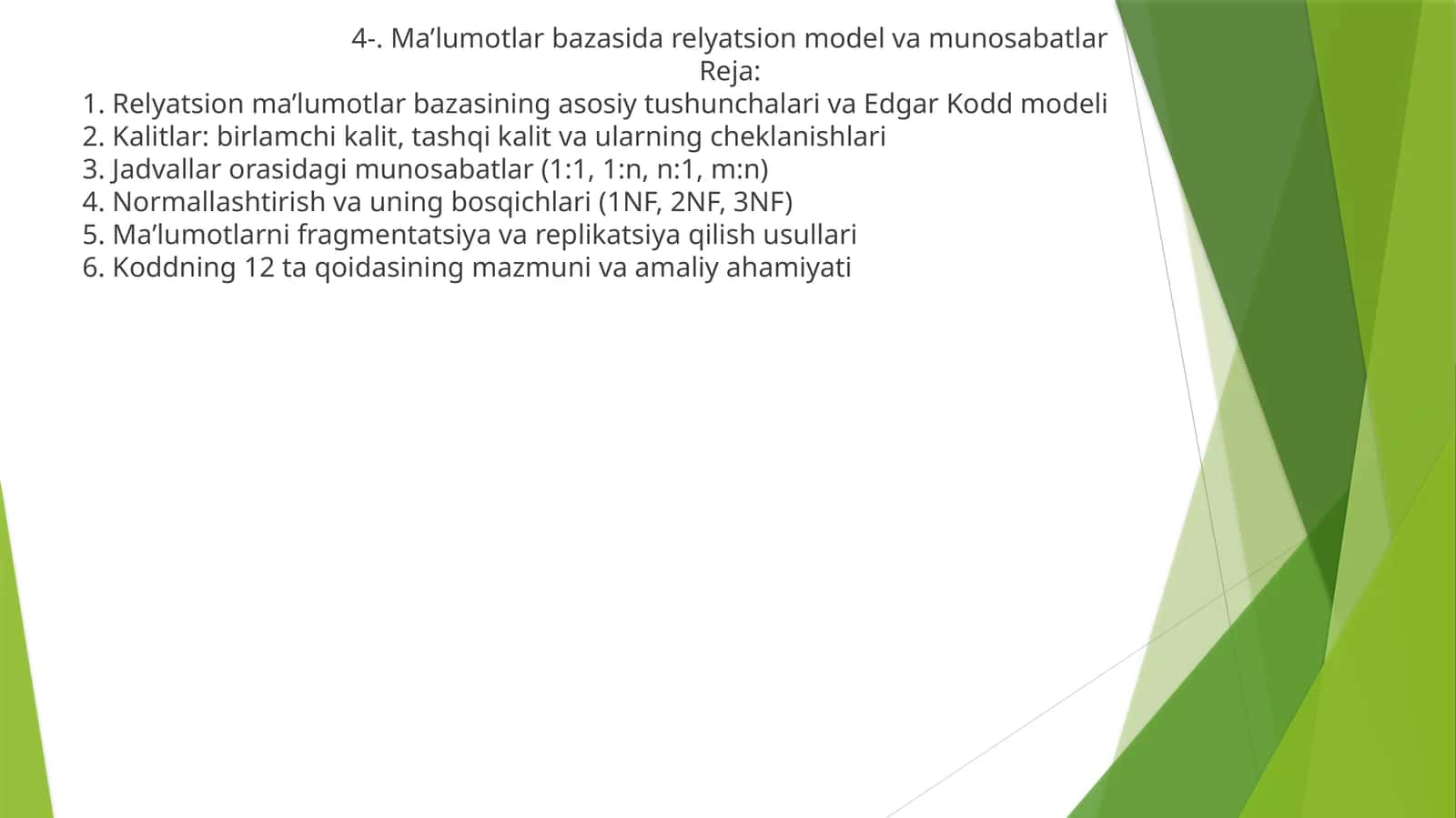 Ma'lumotlar bazasida relyatsion model va munosabatlar