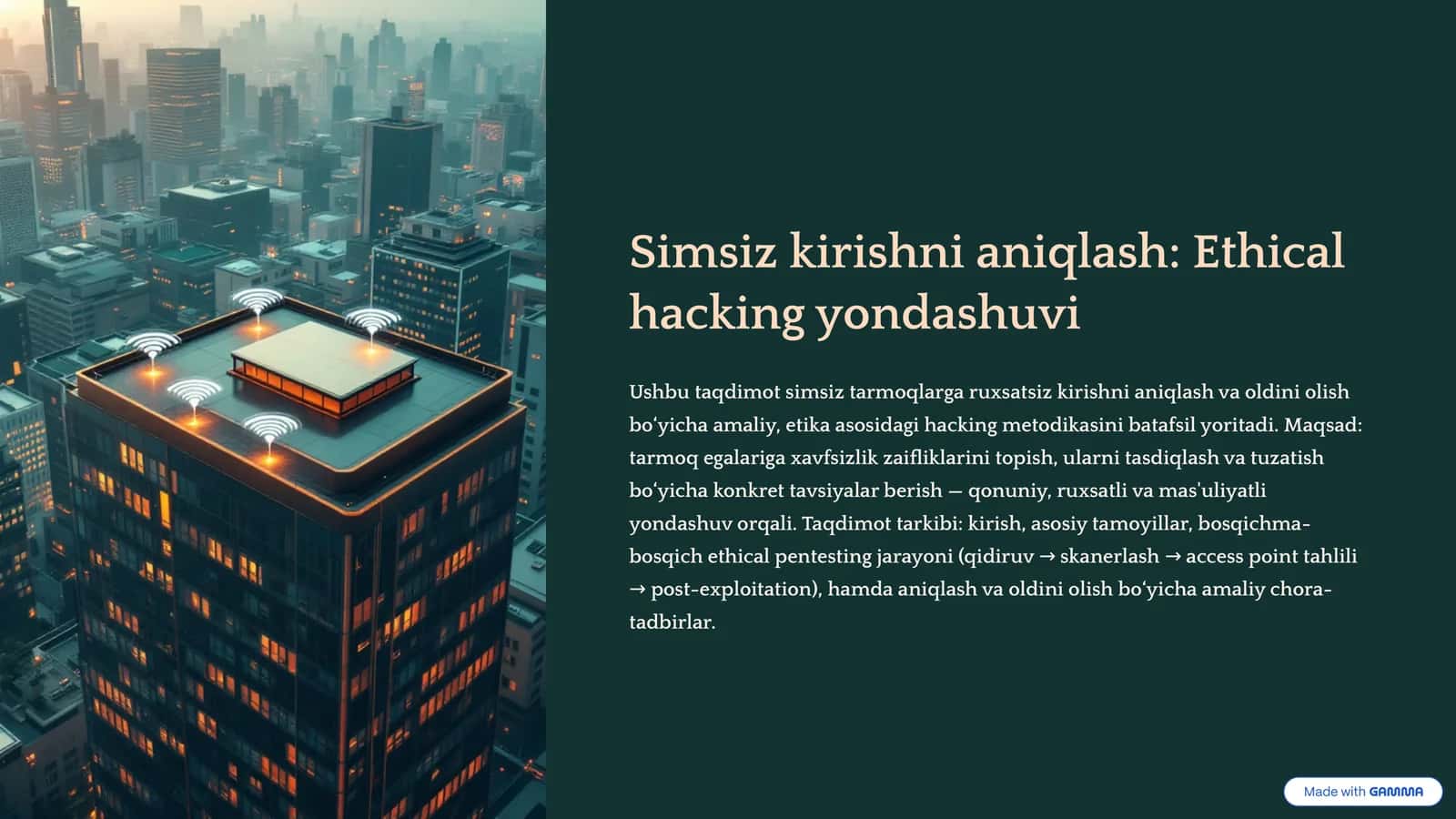 Simsiz kirishni aniqlash: Ethical hacking yondashuvi