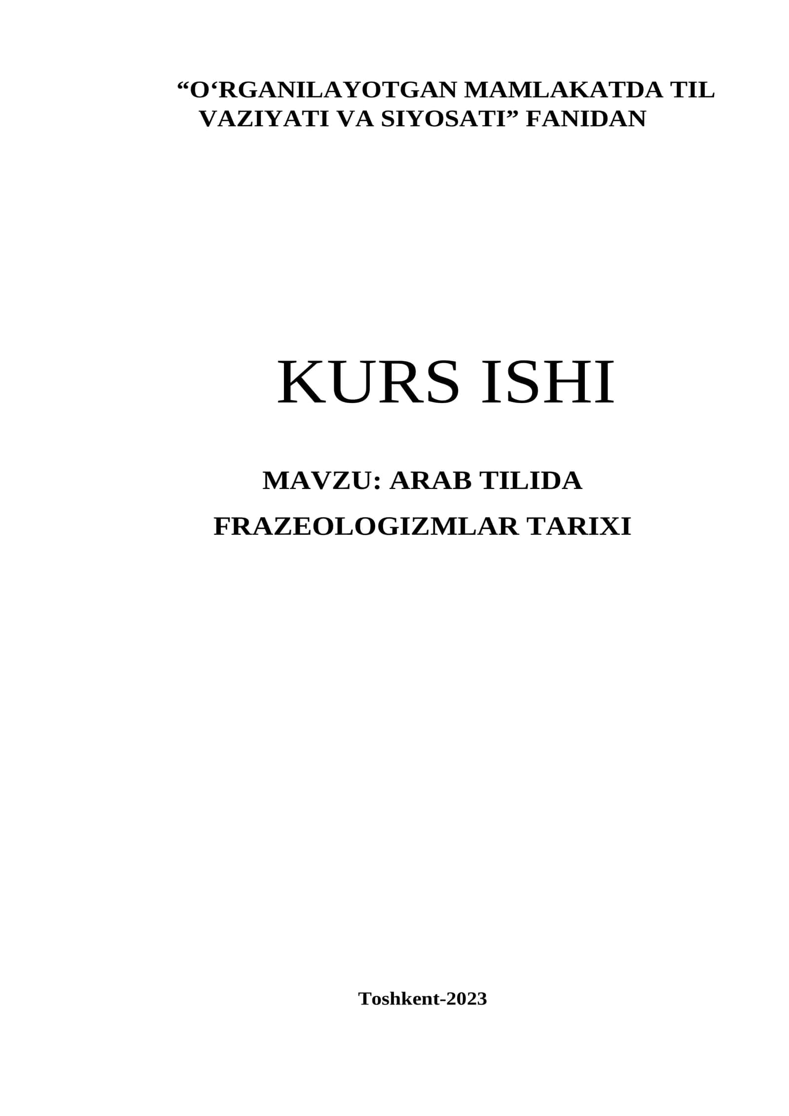 KURS ISHI Arab tilida frazeologizmlar tarixi