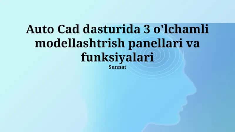 Auto Cad dasturida 3 o'lchamli modellashtrish panellari va funksiyalari