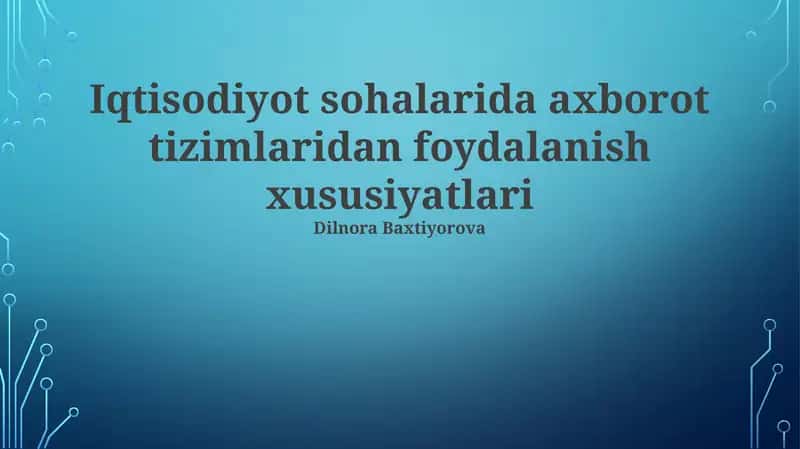 Iqtisodiyot sohalarida axborot tizimlaridan foydalanish xususiyatlari