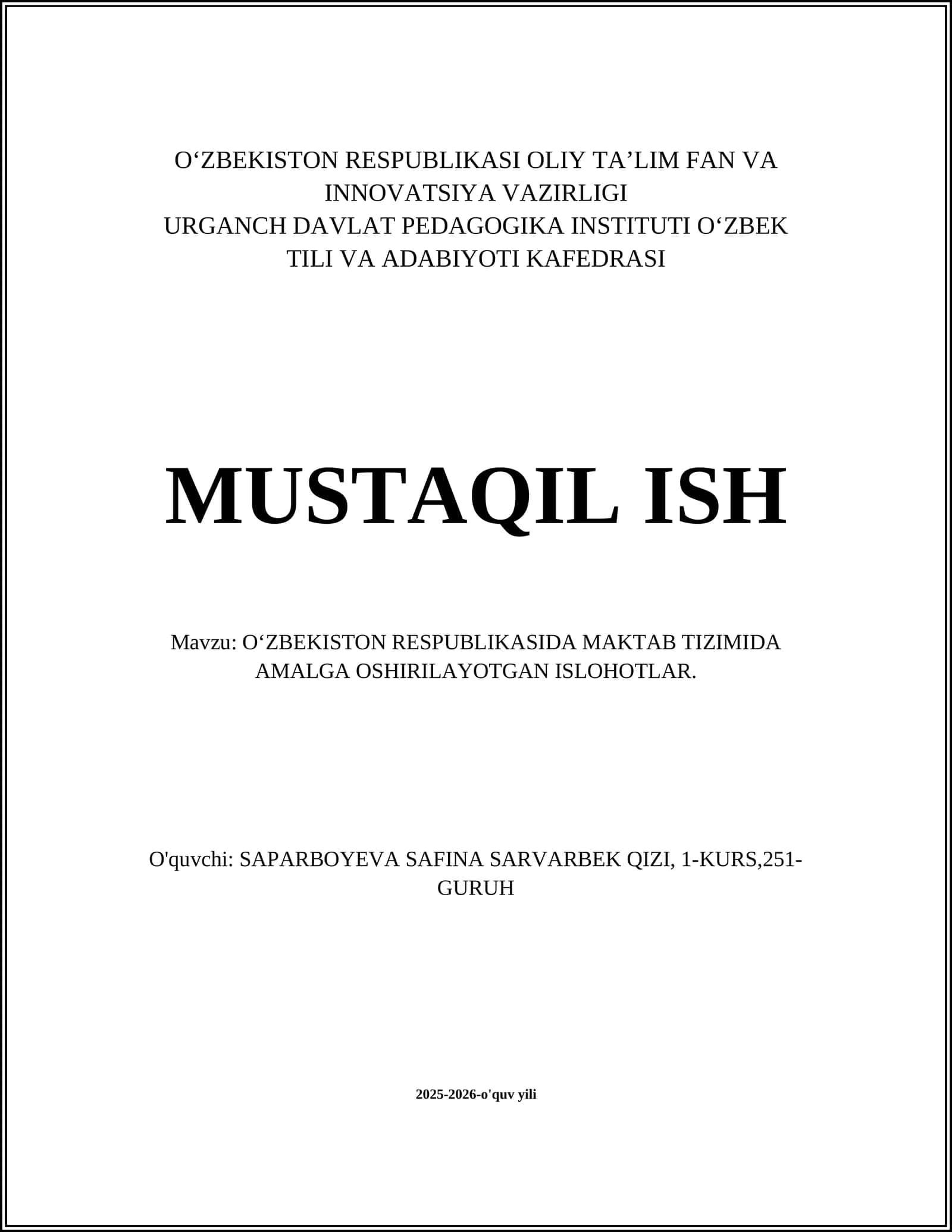 O'zbekistonda Maktab Tizimida Amalga Oshirilayotgan Ishlohlar