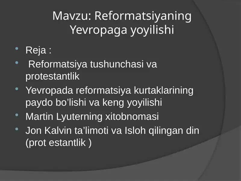Reformatsiyaning Yevropa ga yayilishi