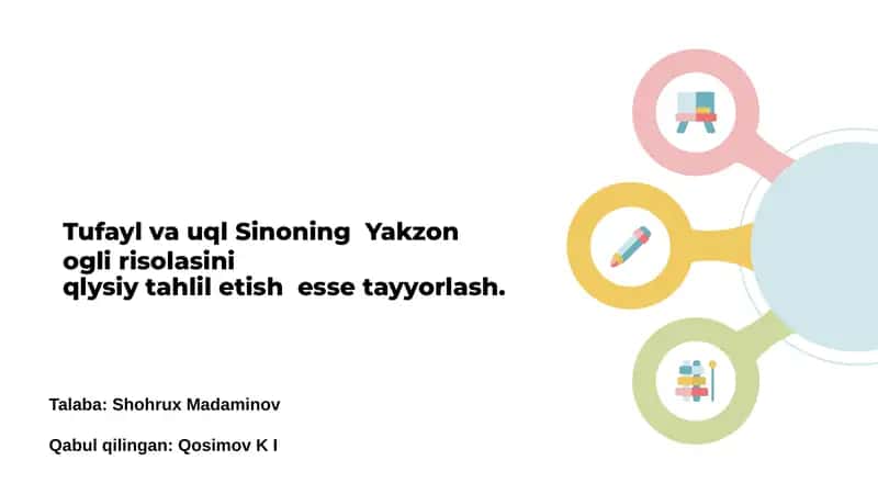 Tufail va Uql Sinoning Yakzon o'g'li risolasini qlysiy tahlil etish esse