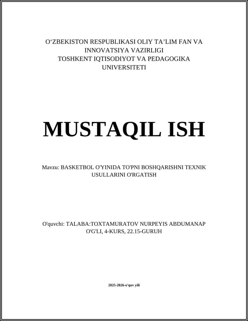BASKETBOL O'YINIDA TO'PNI BOSHQARISHNI TEXNIK USULLARINI O'RGATISH