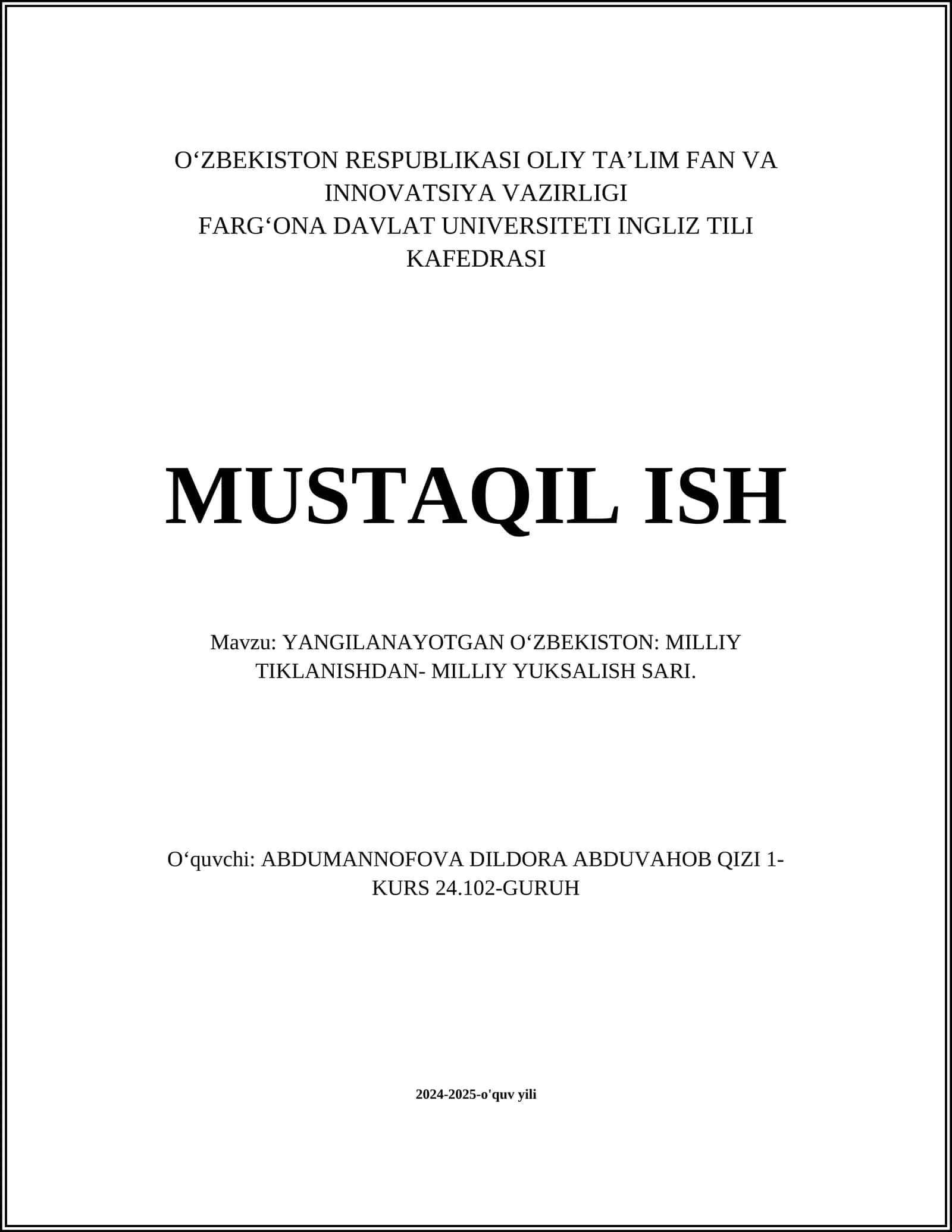 Yangilanayotgan O‘zbekiston: Milliy tiklanishdan- milliy yuksalish sari