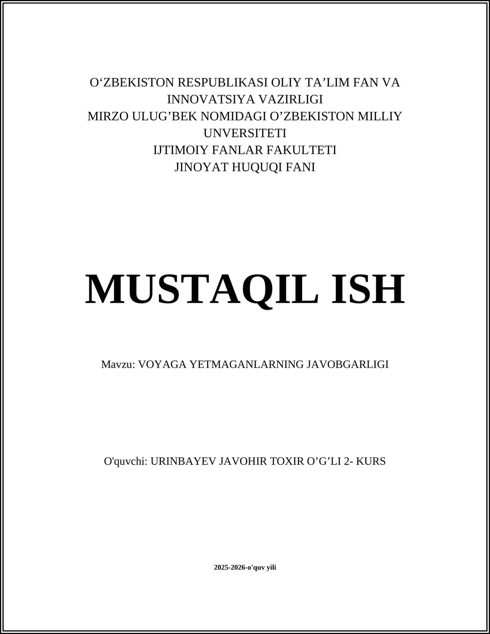 VOYAGA YETMAGANLARNING JAVOBGARLIGI