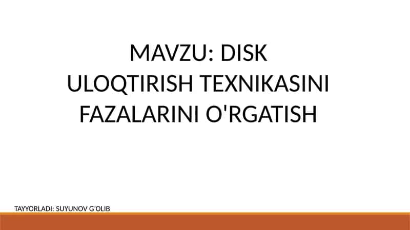 Disk Uloqtirish Texnikasini Fazalarini O'rgatish