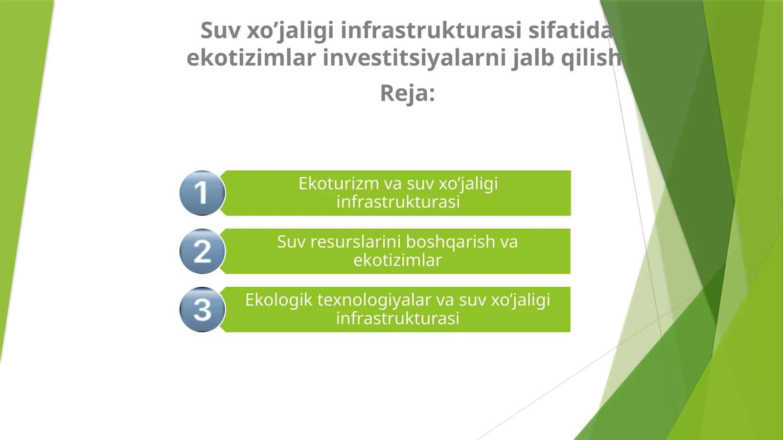 Suv xo’jaligi infrastrukturasi sifatida ekotizimlar investitsiyalarni jalb qilish