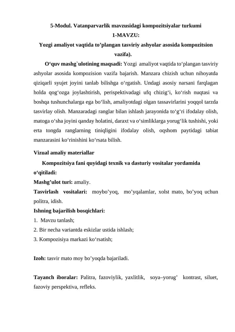 Vatanparvarlik mavzusidagi kompozitsiyalar turkumi