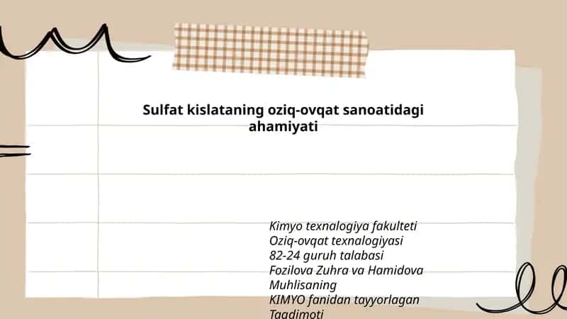 Sulfat kislataning oziq-ovqat sanoatidagi ahamiyati