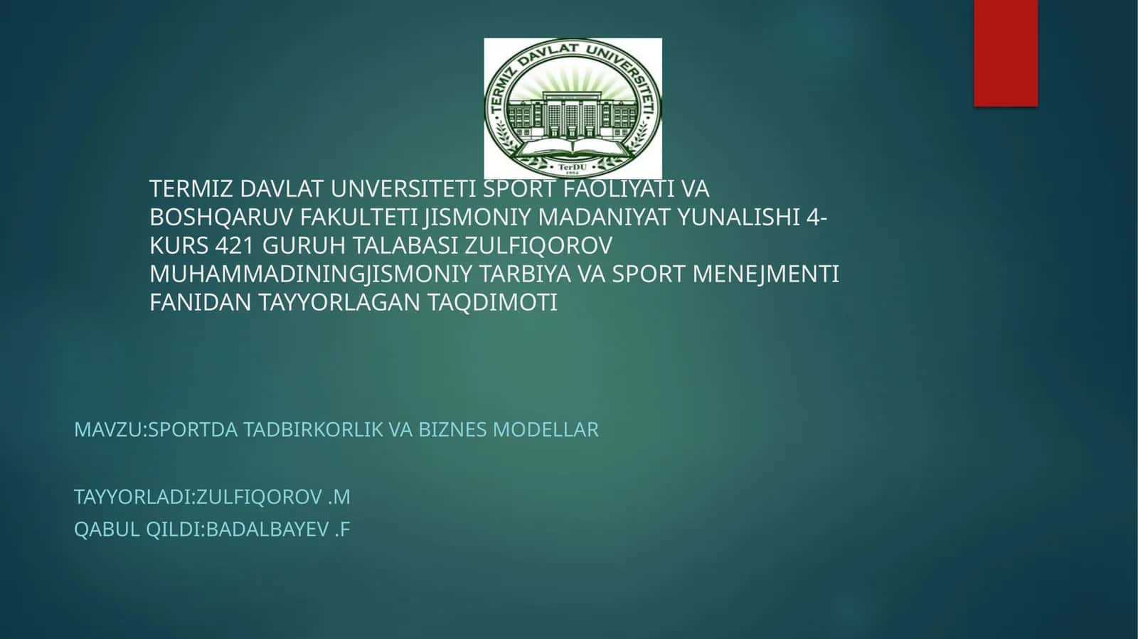 SPORT DATAD, BIR KORLIK VA BIZNES MODLAR