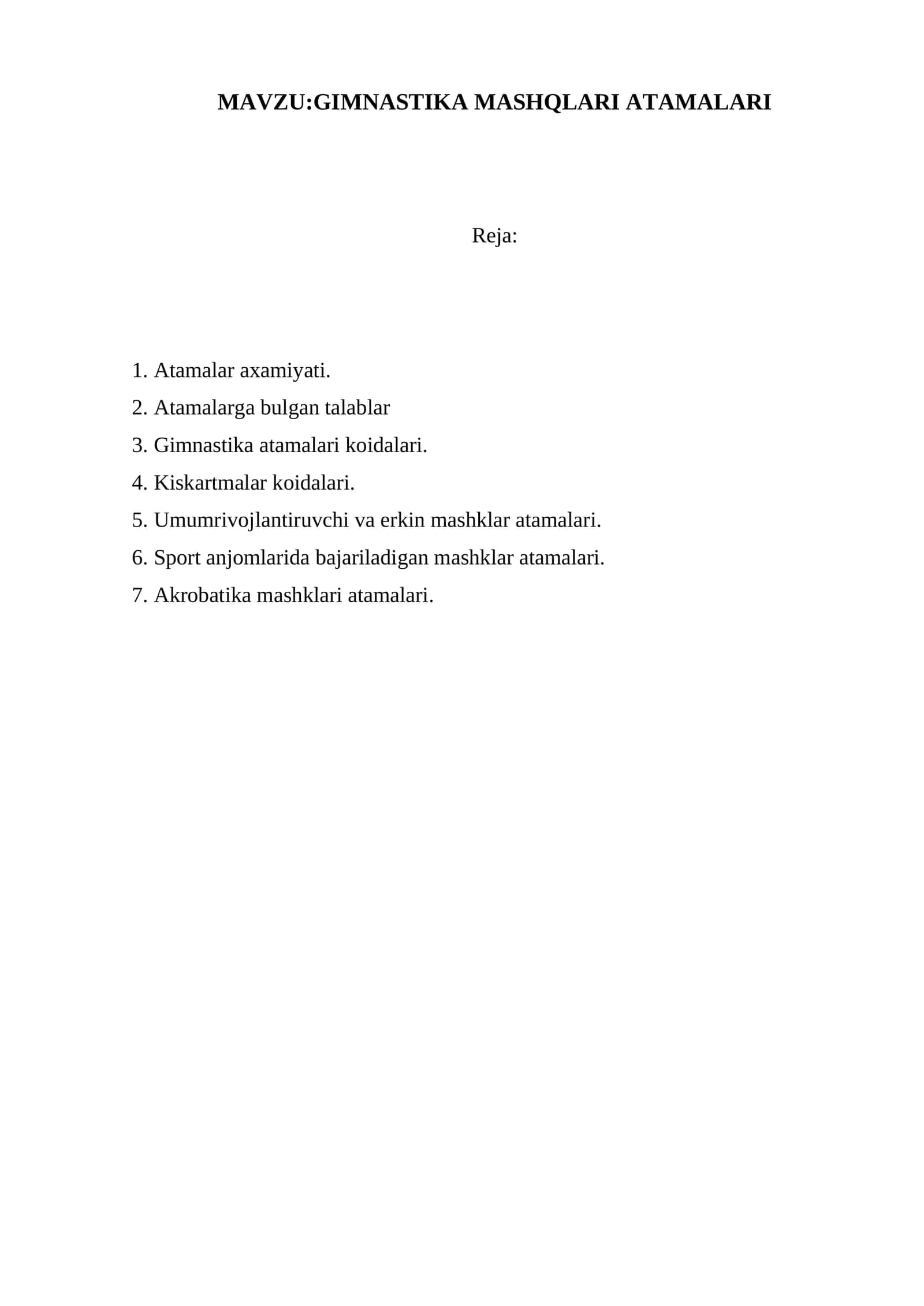 GIMNASTIKA MASHQLARI ATAMALARI