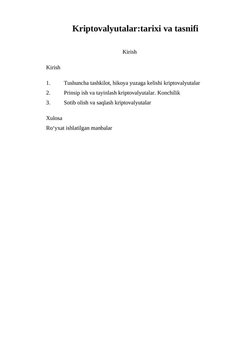Kriptovalyutalar: tarixi va tasnifi