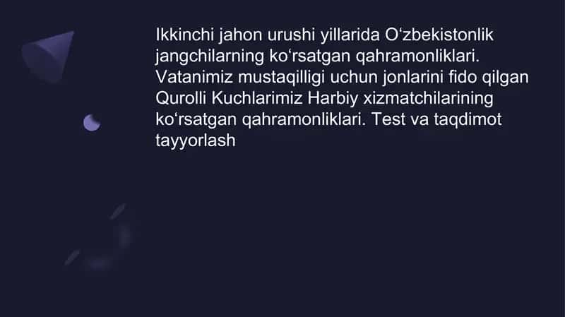 Ikkinchi jahon urushida O‘zbek jangchilarining jasorati