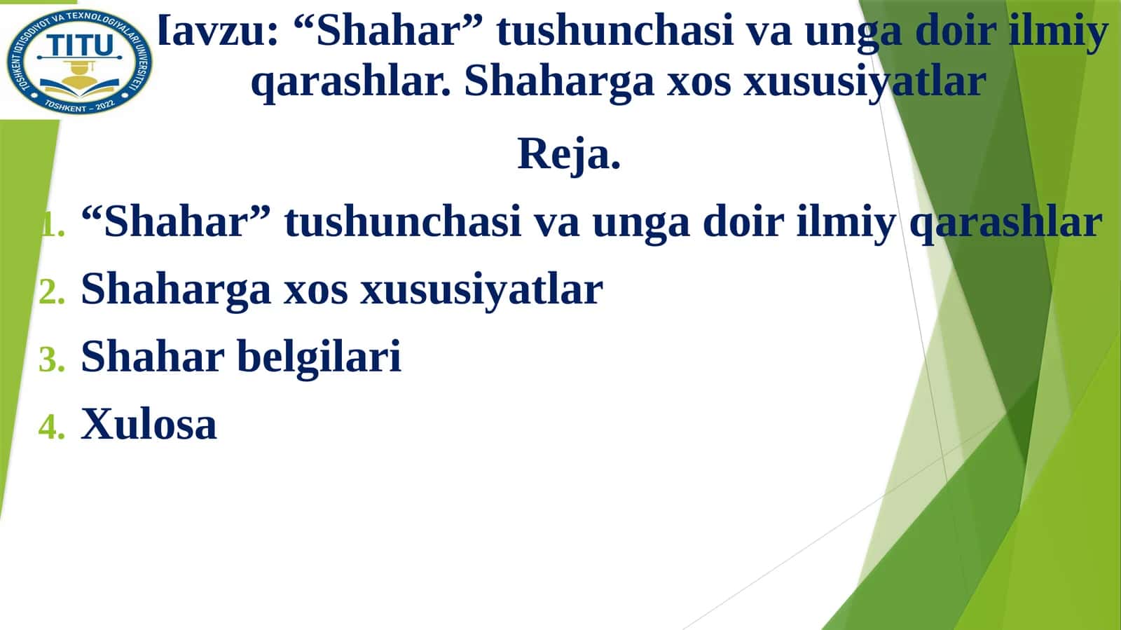 Shahar tushunchasi va unga doir ilmiy qarashlar
