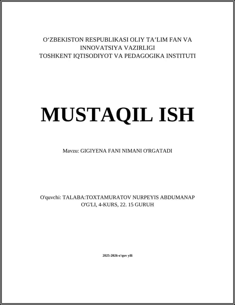 GIGIYENA FANI NIMANI O'RGATADI