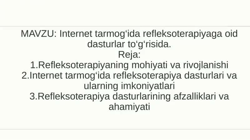 Internet tarmog‘ida refleksoterapiyaga oid dasturlar to‘g‘risida